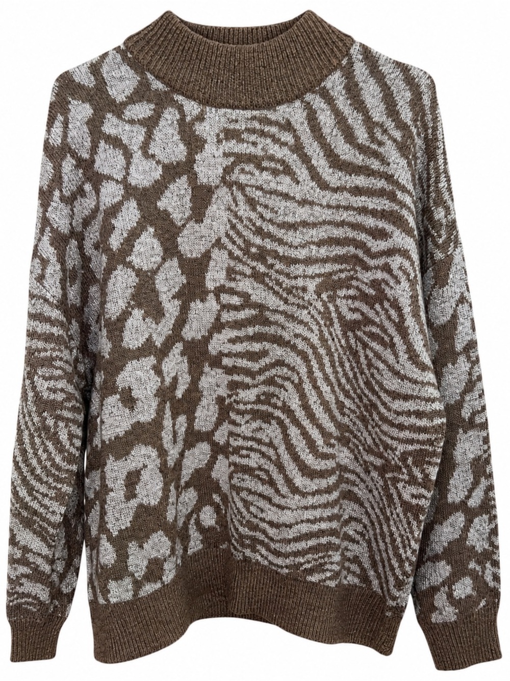 NWT Vero Moda Curve 2X Animal Print Mock Neck Sweater Brown Zebra - Picture 2 of 6